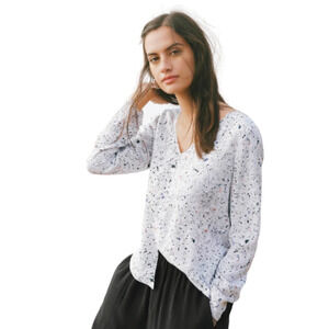 SOURCERY Elliot Silk Blouse in Terrazzo Long Sleeve V-Neck Women's Small